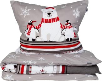 Schiesser Feinbiber Bettwäsche Set Dida mit coolem Winter-Print, Farbe:Grau und Weiß, Größe:135x200 cm