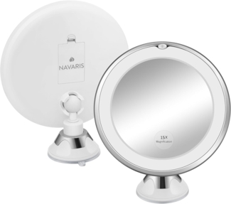 Navaris Kosmetikspiegel LED Kosmetikspiegel mit Saugnapf - Kosmetikspiegel mit Vergrößerung (1-St)