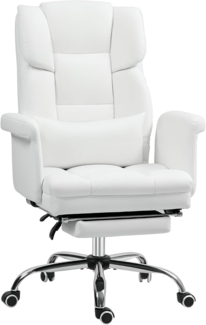 HOMCOM Schreibtischstuhl Ergonomisch Bürostuhl mit Liegefunktion, Lendenkissen (Computerstuhl, 1 St), für Home-Office, Kunstleder, Weiß