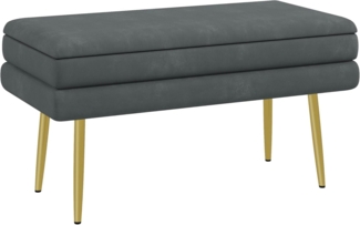 HOMCOM Sitzbank Polsterbank mit Stauraum, Samtoptik, Bettbank mit Stahlbeine (Aufbewahrungsbank, 1-St, Schuhbank), für Wohnzimmer, Schlafzimmer, Grau, 79,5 x 37,5 x 43 cm