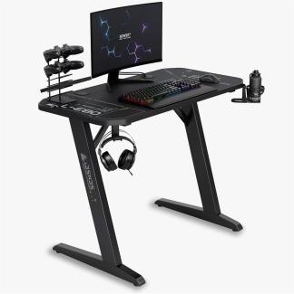 SENSE7 Schreibtisch Nomad Cybernetic, Gaming Tisch 120x60, PC Tisch mit Kopfhörerhaken, Getränkehalter, Controller Halter, Gaming Computertisch mit Kohlefaseroberfläche, Ergonomischer Gaming Desk