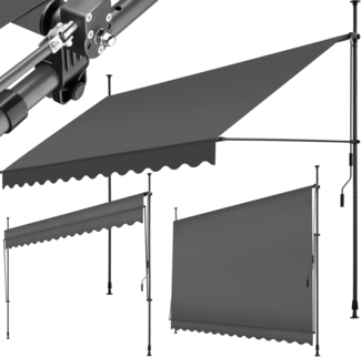 tectake® Klemmmarkise mit Handkurbel, Balkon Markise ohne Bohren, Markise höhenverstellbar, UV-beständig, wasserabweisend, Terrassenüberdachung, Sonnenschutz Terrasse & Balkon, 350 cm - schwarz/grau