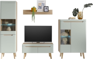 Wohnwand Isgard in Pistazie und Eiche 4-teilig 290 x 197 cm