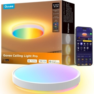 Govee Deckenlampe RGBIC 48.5W, Smart Led Deckenleuchte 4300lm Kompatibel mit Matter, Alexa & Google Assistant, Deckenlampe Led Ø38cm Lamp Dimmbar mit Hintergrundbeleuchtung für Wohnzimmer Schlafzimmer