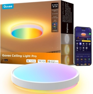 Govee Deckenlampe RGBIC 48.5W, Smart Led Deckenleuchte 4300lm Kompatibel mit Matter, Alexa & Google Assistant, Deckenlampe Led Ø38cm Lamp Dimmbar mit Hintergrundbeleuchtung für Wohnzimmer Schlafzimmer