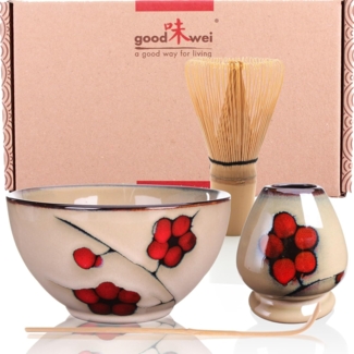 Goodwei Teeschale Matcha-Set "Plum" 80 mit Teeschale, Matchabesen und Besenhalter, Keramik