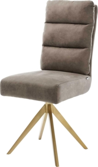 Esszimmerstuhl Pela-Flex Mikrofaser Taupe Vintage Kreuzgestell kantig Gold Taschenfederkern