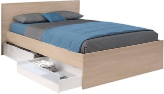 Vente-unique - Bett mit 4 Schubladen - 140x190 cm - Holzfarben & glänzend Weiß - VELONA