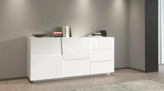 Dmora - Kommode Xavier, Wohnzimmer-Buffet, Wohnzimmer-Kommode mit 2 Türen und 3 Schubladen, 180 x 44 x 86 cm, glänzendes Weiß
