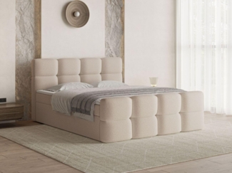 GrainGold Boxspringbett mit Bettkästen RIVON, Modern Bett mit Kopfteil - 180x200 cm, Beige (1x Bett + 1x Topper)