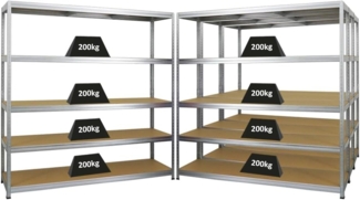 PROREGAL Mega Deal 4er-Set Schwerlastregal Giant Elephant 180 x 180 x 45 cm mit 5 Ebenen Fachlast 200kg Verzinkt, Kellerregal, Steckregal, Garagenregal, Lagerregal
