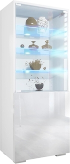 Vladon Standvitrine Granada (Vitrinenschrank, mit Glastür und Glaseinsatz inkl. LED) Weiß matt/Weiß Hochglanz (50 x 122,5 x 34,5 cm)