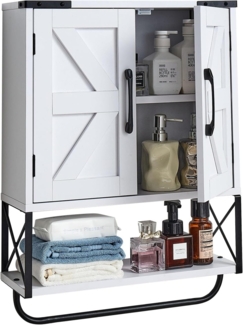 VEVOR Badezimmer Wandschrank Medizinschrank mit 2 Türen & verstellbaren Regalen, Aufbewahrungsschrank Hängeschrank mit offener Trennwand & Handtuchhalter für Küche Toilette Waschküche