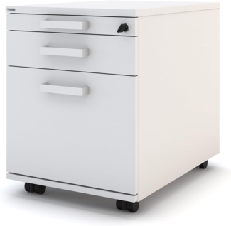 ASSMANN Rollcontainer Pontis mit 3 Schubladen mit Griffen und Zentralverschluss Weiß 42x58x53cm Holz
