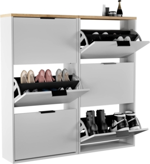 Planetmöbel 2 x Schuhschrank schmal mit 3 Klappen platzsparender Schuhregal mit 6 Ablagen, Schuhkommode für Diele, Flur, Garderobe 60 x 23 x 118 cm, weiß grau