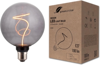greenandco LED Vintage Glühbirne zur Stimmungsbeleuchtung | dimmbar | E27 G125 | 4,9W 100lm | smoke | 1800K extra warmweiß | 320° | 230V | flimmerfrei
