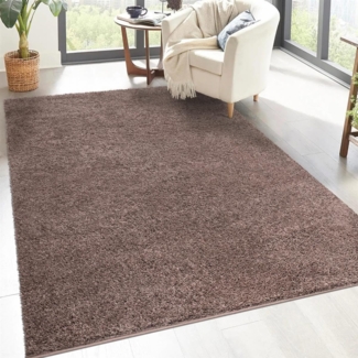 carpet city Shaggy Hochflor Teppich - 133x190 cm - Braun - Langflor Wohnzimmerteppich - Einfarbig Uni Modern - Flauschig-Weiche Teppiche Schlafzimmer Deko