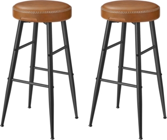 Vasagle ECHO Kollektion Barhocker, 2er Set, Barstuhl, Küchenstuhl, Kunstleder, 76,2 cm hoch, für Küche, Esszimmer, einfacher Aufbau, karamellbraun CBL90K01
