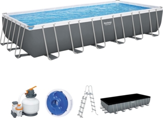 Power Steel™ Frame Pool Komplett-Set mit Sandfilteranlage 732 x 366 x 132 cm, grau, eckig