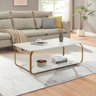Couchtisch Kolta 120 x 60 x 43 cm Marmoroptik, Weiß/Gold [en. casa]