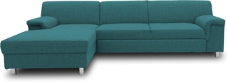 DOMO Collection Junin Ecksofa, Sofa in L-Form mit Schlaffunktion, Couch Polsterecke, Moderne Eckcouch, Petrol, 150x251 cm