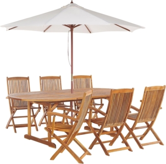 Gartentisch Set mit Schirm MAUI Akazienholz 160 220x100x74 cm Heller Holzfarbton