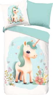 Good Morning Flanell Bettwäsche 135 X 200 cm + 1- 80 X 80 cm One unicorns bunt