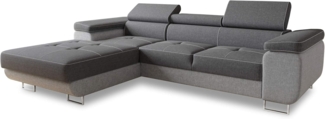Ecksofa Divo mit Schlaffunktion, Bettkasten und einstellbare Kopfstützen (Grau + Dunkelgrau (Sawana 21 + Sawana 05), Ecksofa Links)