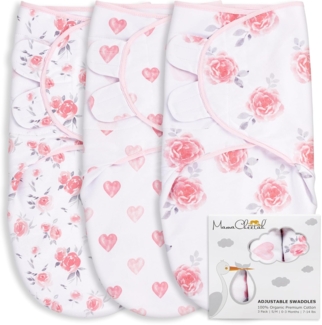Mama Cheetah Bio Pucksack für Frühgeborene | Einfache Wickeltücher für Frühgeborene 1,8 bis 3,2 kg | Essentials für Neugeborene | Baumwolle Grau/Rosa | 3 Stück