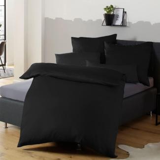 Soifox Bettwäsche 155x220 Schwarz bettwäsche-Sets aus Mikrofaser bügelfrei & knitterfrei - 1 mal Bettbezug + 1 mal 80x80 cm Kissenbezug mit Reißverschluss