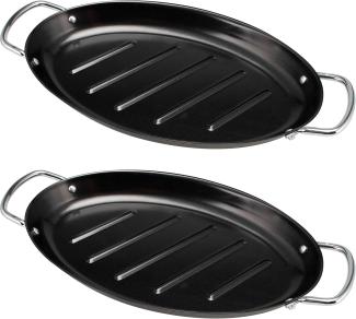 bremermann Grillplatte 2er Set, oval, antihaftbeschichtet, Metall schwarz, 39,5 x 20,5 x 3,5 cm