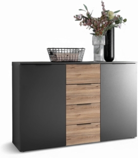 Stella Trading ASKA Kommode in Graphit, Mauvella Eiche Optik - Modernes Sideboard mit Schubladen für Ihr Schlafzimmer - 135 x 89 x 40 cm (B/H/T)