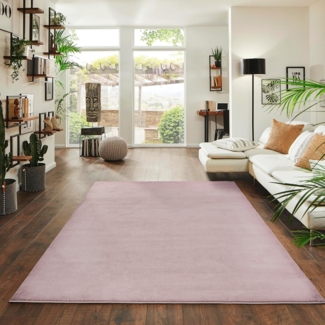 Fashion4Home Teppich Wohnzimmer – Einfarbig Teppich, Uni Teppich fürs Kinderzimmer, Schlafzimmer, Arbeitszimmer, Büro, Flur und Küche - Kurzflor Teppich Rosa, Größe: 140x200 cm