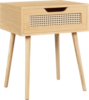 Yaheetech Nachttisch Rattan Beistelltisch Nachtkommode mit 1 Schublade Holzbeine Sofatisch Nachtschrank Schlichte Nachtkommode fürs Wohnzimmer/Schlafzimmer, Hellbraun