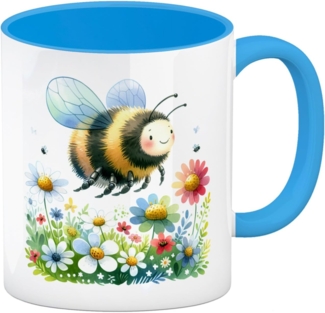speecheese Tasse Hummel auf Blumenwiese Kaffeebecher in hellblau