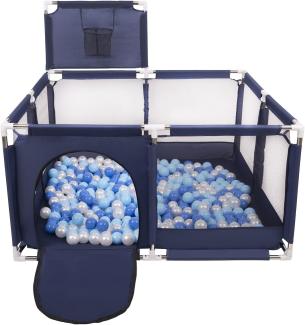 Selonis Laufstall Mit Korb Und 400 Bälle Laufgitter Für Kinder, Blau:Blau/Babyblue/Perle