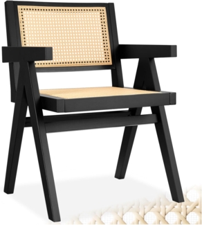 tectake Esszimmerstuhl Holzstuhl Lissy mit Wiener Geflecht im Boho-Stil (Set, 1 St), Breite Rückenlehne und bequeme Sitzfläche mit Armlehnen