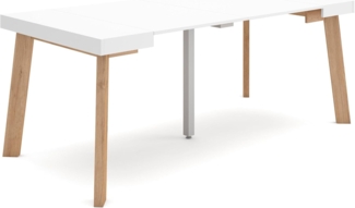 Skraut Home | Ausziehbarertisch | Multifunktionaler ausziehbarer | 180 | Für 8 Gäste | Hölzerne Beine | Moderner Stil | Weiß