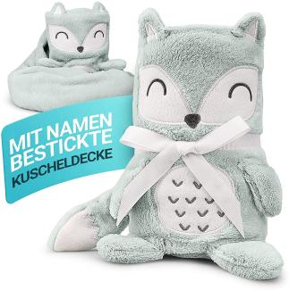 Babykajo Babydecke mit Namen bestickt – 2in1 Kuscheldecke wird zusammengerollt zum Kuscheltier – Perfektes Baby Geschenk zur Geburt für Jungen und Mädchen! Babydecke personalisiert.