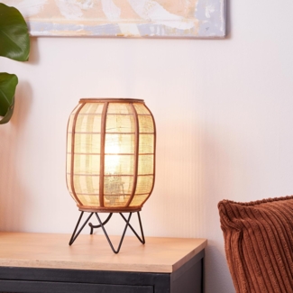 Lightbox dekorative Standleuchte im Nature Design, für LED und Filament Leuchtmittel geeignet, 1x E27 max. 42W, Metall/Textil/Bambus - Schwarz/Natur