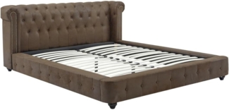Vente-unique - Chesterfield-Bett - 180 x 200 cm - Stoff - Vintage-Leder-Optik - Braun - TONGERLA