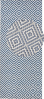 NORTHRUGS In- und Outdoor Teppich Karo 80x200 cm - Wetterfest Modern Geometrisches Muster Kariert Allover Design Läufer für Balkon Terrasse Garten Wintergarten Wohnzimmerteppich Wasserfest in Blau