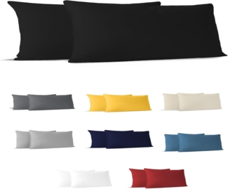 Dreamzie Kissenbezug 40x145(Set mit 2) - 100% Jersey Baumwolle 150 g/qm Kissenbezüge -Schwarz - Für Kissenbezug 40x145 - Kissenhülle - Kissenbezug - Resistent und Hypoallergen