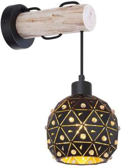 GLOBO Wandleuchte Holz Balken Wandlampe Innen Schwarz Gold Kristalle 54029W