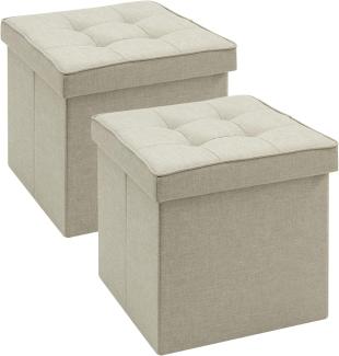 WOLTU 2er Set Sitzhocker mit Stauraum Sitzwürfel Sitzbank Faltbar Truhen Aufbewahrungsbox, Deckel Abnehmbar, Gepolsterte Sitzfläche aus Leinen, 37,5x37,5x38CM(LxBxH), Beige