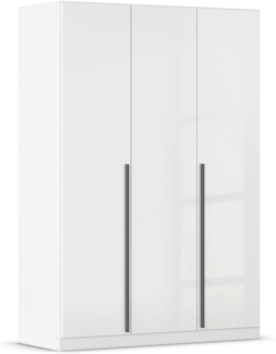 rauch Kleiderschrank Alba, Drehtürenschrank, Garderobenschrank, 3-türig, mit 2 Kleiderstangen, 2 Einlegeböden und Schubladeneinsatz, Farbe Hochglanz Weiß/Weiß, Griffstange Grau metallic, Schwarz, 136x197x54cm