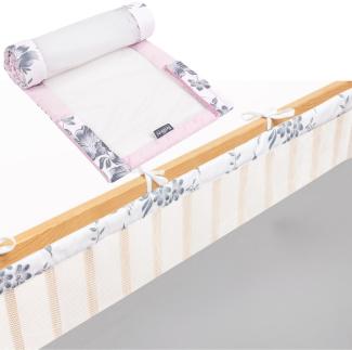 Bellochi 360x30 cm Kantenschutz Baby Babybett Umrandungen - Nestchen Kopfschutz Gitterbett Umrandung für 120x60 cm Kinderbett, Beistellbett mit Rausfallschutz - PINK BERRY