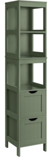 VASAGLE Badezimmerschrank, Schrank freistehend, Badezimmermöbel, mit 2 Schubladen, offenen Fächern, für Badezimmer, Wohnzimmer, Küche, modern, 30 x 30 x 141,5 cm