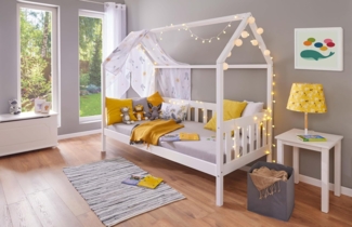 Kinderbett FUNKY HOUSEBED 90x200 weiß Himmelbett Kiefer massiv