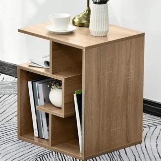 BAKAJI Niedriges Bücherregal Regal 4 Regale aus MDF-Holz Couchtisch Seitlicher Couchtisch Sofa Modernes Design Dekor für Wohnzimmer Home Office Größe 45 * 40 * 55 cm (Eiche)